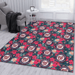 WSH Tiny Red Hibiscus White Porcelain Flower Black Background Printed Area Rug