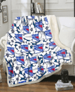 NYR White Hibiscus And Leaves Blue Background 3D Fleece Sherpa Blanket