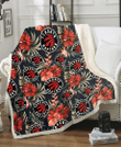 TOR Red Hibiscus Green Leaf Dark Background 3D Fleece Sherpa Blanket