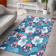 WAS White Hibiscus Turquoise Banana Leaf Navy Background Printed Area Rug