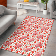 DET Tiny Red Hibiscus Green Leaf White Cube Background Printed Area Rug