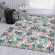 TB Rays Pink Hibiscus Porcelain Flower Tropical Leaf White Background Printed Area Rug