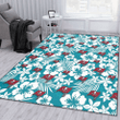 TB White Hibiscus White Porcelain Flower Light Green Background Printed Area Rug