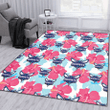 CHA Pink Blue Hibiscus White Background Printed Area Rug