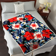 SJS Coral Red Hibiscus Blue Palm Leaf Black Background 3D Fleece Sherpa Blanket