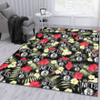 BKN Red Hibiscus Yellow Porcelain Flower Black Background Printed Area Rug