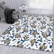 NO White Hibiscus And Leaves Blue Background Printed Area Rug