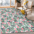 SEA Pink Hibiscus Porcelain Flower Tropical Leaf White Background Printed Area Rug