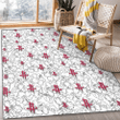HOU White Sketch Hibiscus Pattern White Background Printed Area Rug