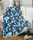 HOU Dark Turquoise Hibiscus Navy Background 3D Fleece Sherpa Blanket