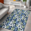 MIL White And Blue Hibiscus Dark Blue Background Printed Area Rug