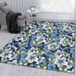 MIL White And Blue Hibiscus Dark Blue Background Printed Area Rug