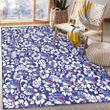 NYR White Hibiscus Pattern Slate Blue Background Printed Area Rug