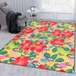 DEN Red Hibiscus Green Blue Leaf Yellow Background Printed Area Rug