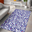 NYR White Hibiscus Pattern Slate Blue Background Printed Area Rug
