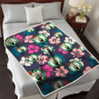 BOS Colorful Hibiscus Black Background 3D Fleece Sherpa Blanket
