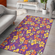 NSH Yellow And Orange Hibiscus Purple Background Printed Area Rug