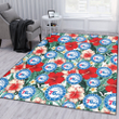 PHI 76ers Red Coral Hibiscus White Porcelain Flower Banana Leaf Printed Area Rug