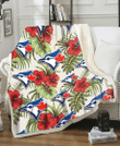 TOR Red Hibiscus Green Tropical Leaf Cream Background 3D Fleece Sherpa Blanket