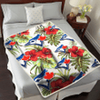 TOR Red Hibiscus Green Tropical Leaf Cream Background 3D Fleece Sherpa Blanket