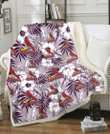 SLC White Hibiscus Violet Leaves Light Grey Background 3D Fleece Sherpa Blanket