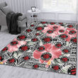 TOR Pink Hibiscus Black Pattern White Background Printed Area Rug
