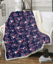 TOR Thistle Sketch Hibiscus Dark Slate Blue Background 3D Fleece Sherpa Blanket