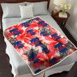 PHI Red Hibiscus Gray Leaf Beige Background 3D Fleece Sherpa Blanket