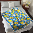 LAL Yellow White Hibiscus Powder Blue Background 3D Fleece Sherpa Blanket
