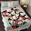 PIT Red Hibiscus Yellow Porcelain Flower Black Background 3D Fleece Sherpa Blanket