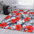 BAL White Tropical Leaf Red Hibiscus Navy Background Printed Area Rug