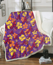 Atlanta Braves Yellow And Orange Hibiscus Purple Background 3D Fleece Sherpa Blanket