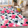 CAR Pink Hibiscus White Orchid White Background Printed Area Rug