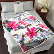SF Pink Hibiscus White Orchid White Background 3D Fleece Sherpa Blanket