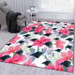 CAR Pink Hibiscus White Orchid White Background Printed Area Rug