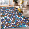 CLE White Hibiscus Ceramic Style Navy Background Printed Area Rug