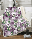 MIL White Hibiscus Violet Leaves Light Grey Background 3D Fleece Sherpa Blanket