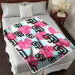 SD Pink Blue Hibiscus White Background 3D Fleece Sherpa Blanket