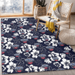 New Orlean Pelicans White Hibiscus Sketch Porcelain Flower Navy Background Printed Area Rug