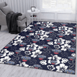 New Orlean Pelicans White Hibiscus Sketch Porcelain Flower Navy Background Printed Area Rug