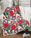 Montreal Canadiens Red Coral Hibiscus White Porcelain Flower Banana Leaf 3D Fleece Sherpa Blanket