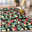 NYJ Red Hibiscus Yellow Porcelain Flower Black Background Printed Area Rug