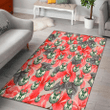 MIL Red Hibiscus Gray Leaf Gainsboro Background Printed Area Rug