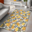 PHI Brown Yellow Hibiscus White Background Printed Area Rug