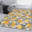PHI Brown Yellow Hibiscus White Background Printed Area Rug