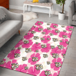 NSH Pink White Hibiscus Misty Rose Background Printed Area Rug