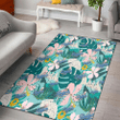 LAD Pastel Hibiscus Palm Leaf Tiny Dot Green Background Printed Area Rug