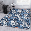 OKC White And Blue Hibiscus Dark Blue Background Printed Area Rug