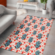 SEA Kraken Tiny Red Hibiscus Green Leaf White Cube Background Printed Area Rug