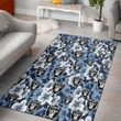LVR White And Blue Hibiscus Dark Blue Background Printed Area Rug